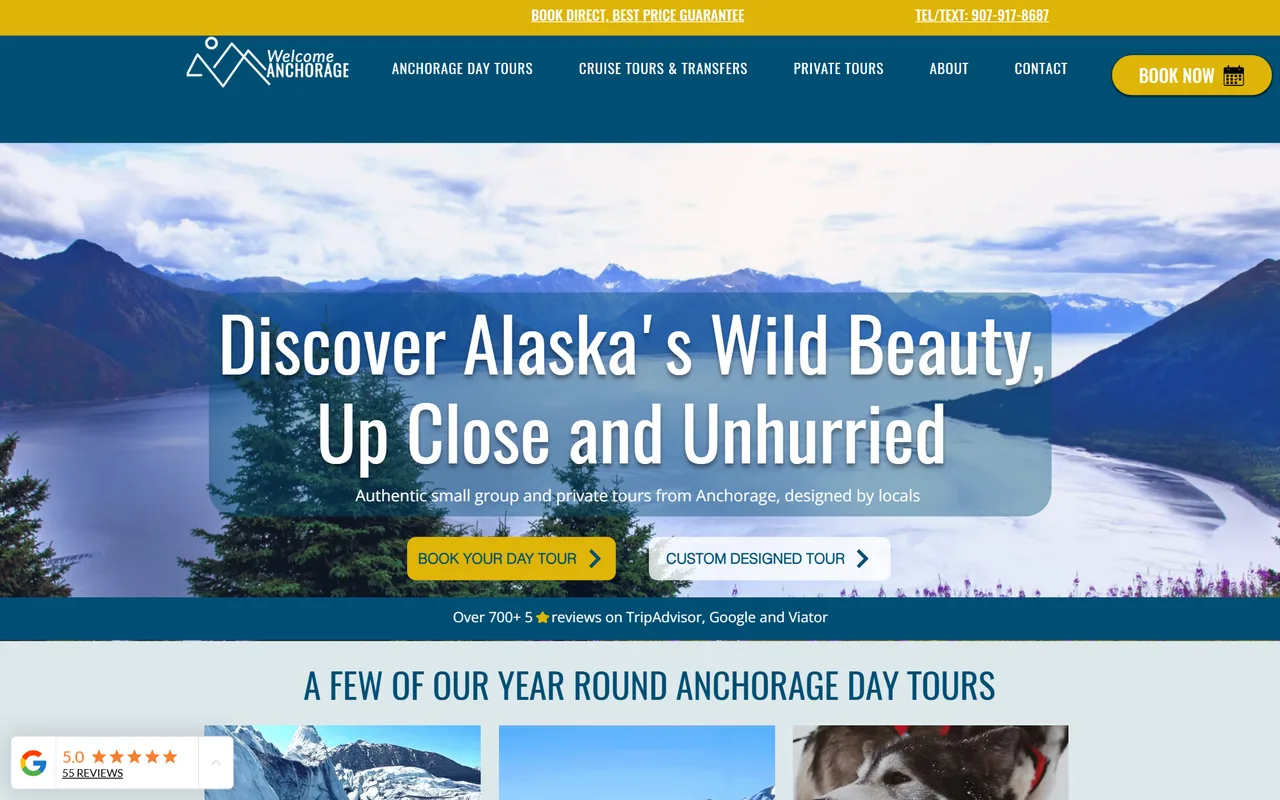 Welcome Anchorage Tours website built by Spark Story Marketing